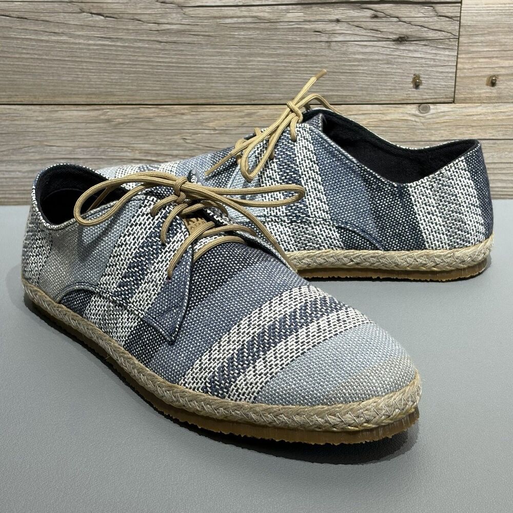 Patara Nomad Men’s 9 Blue Stripe Woven Derby Casual Lace Up Shoes Hemp Braid